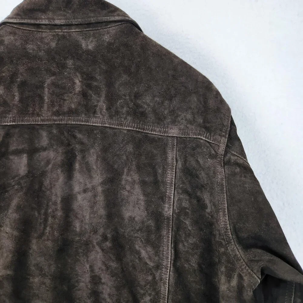 Eddie Bauer Jacket Mens XL Brown Seattle Suede Leather Washable Button Front - Picture 14 of 14
